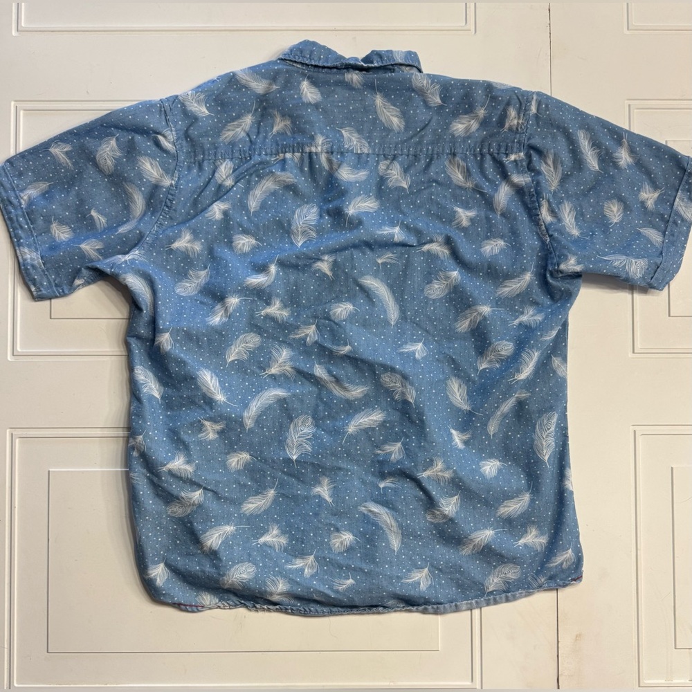 Wayan Natural Wear WNW Feather Blue Mens Large Short Sleeve Button Up Shirt - Picture 6 of 6